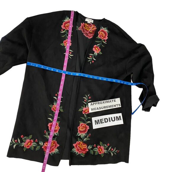 Umgee Cardigan Womens Medium Open Face Floral Embroidery Boho Kimono Lagenlook - Picture 10 of 13